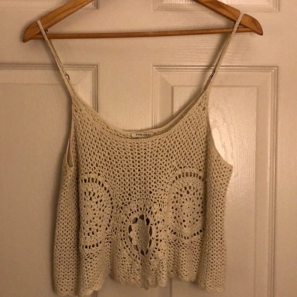 White crochet cropped tank top